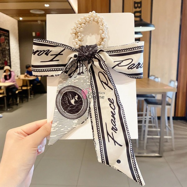 Esarfa din matase cu elastic din perle crem Cod ESF073